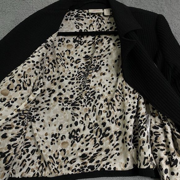 Chicos PM Waffle weave moto jacket Asymmetrical zipper leopard lined stretch - Picture 3 of 10